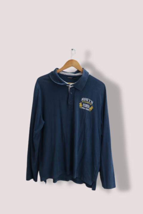 Vintage Livergy North atlantic polo blue mens Large long sleeve polo shirt
