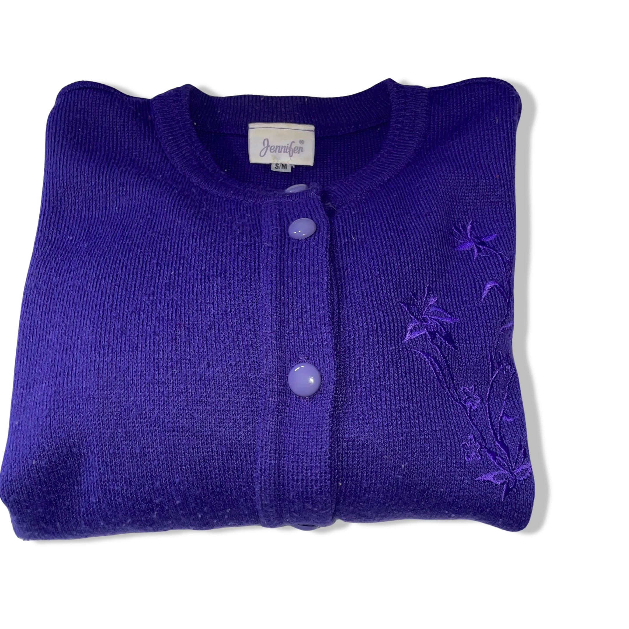 Vintage Jennifer button up twin pocket purple sweater size S/M