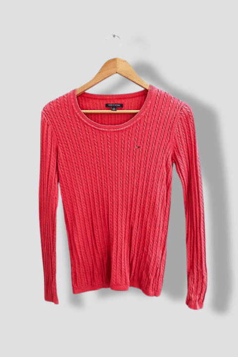 Vintage womens light red Tommy Hilfiger small cable knit sweatshirt