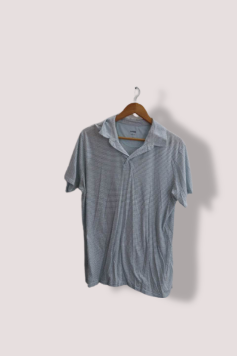 Vintage Dunnes store large geometric pattern mens slim fit polo shirt