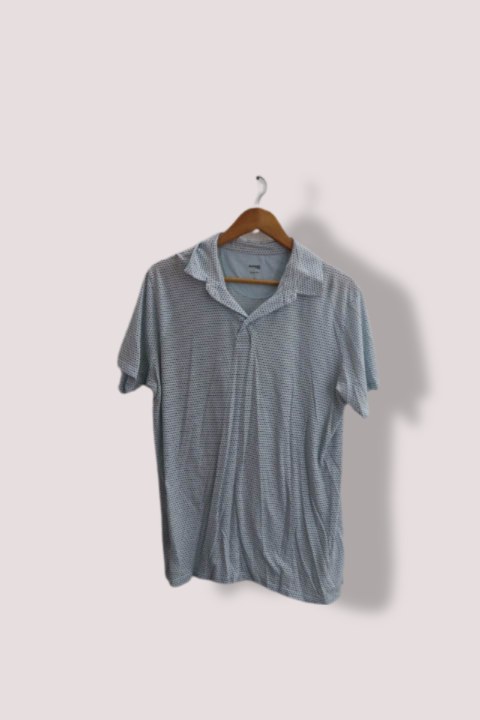 Vintage Dunnes store large geometric pattern mens slim fit polo shirt