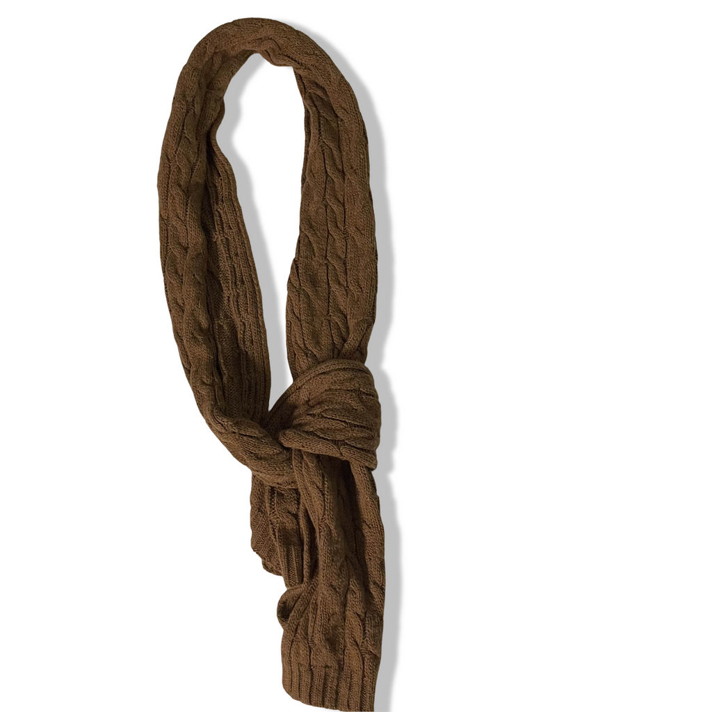 Vintage Mango man brown cable knitted scarf |SKU 3668