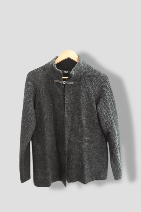 Vintage Yida wool blend open front green small turtle neck sweater