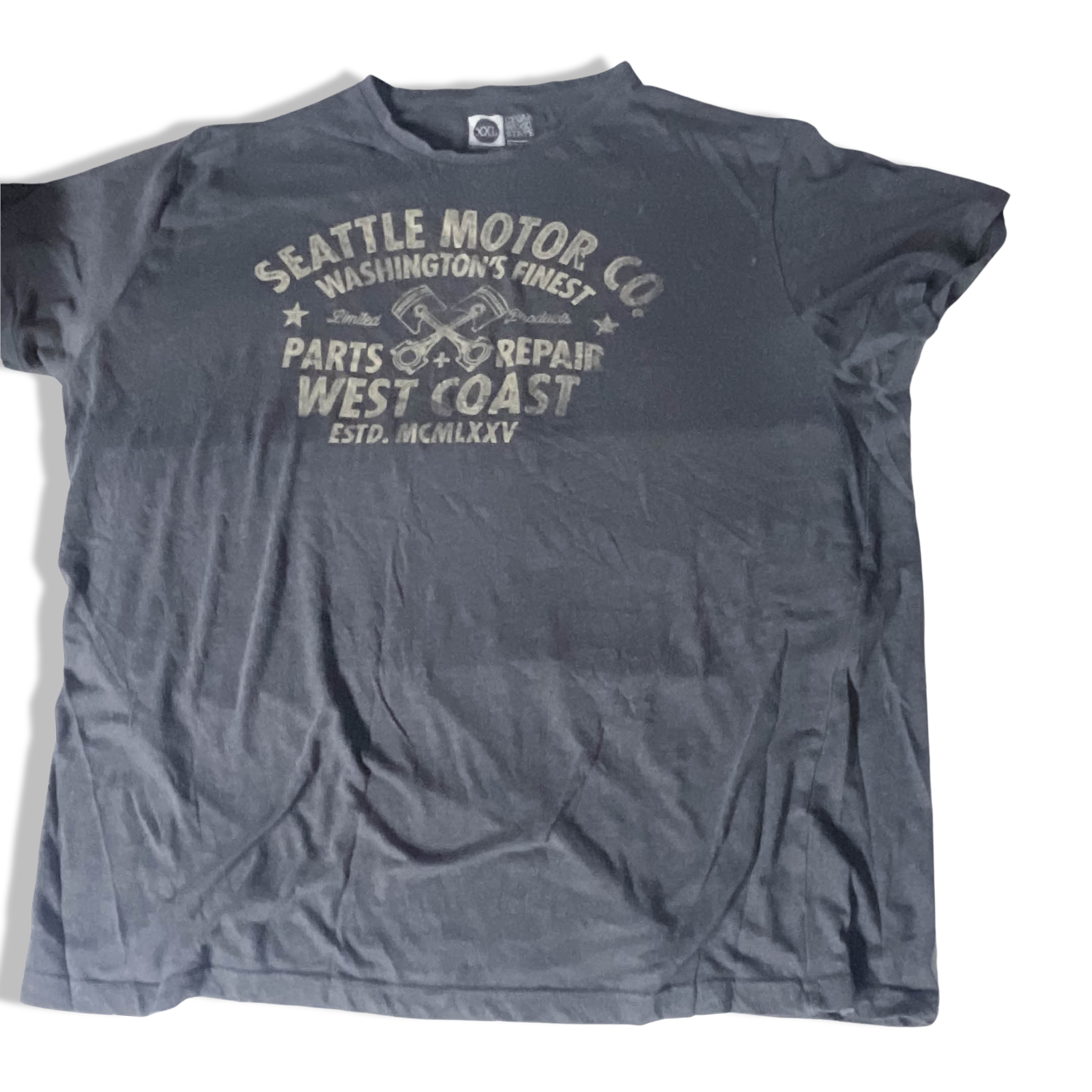 Vintage Cedarwood state Seattle Motors co. Washington Finest Graphics grey tees XXL