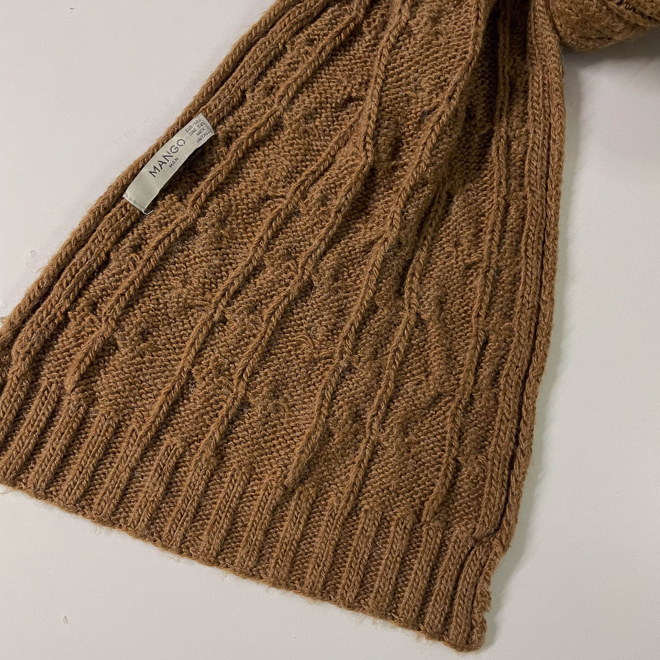 Vintage Mango man brown cable knitted scarf |SKU 3668