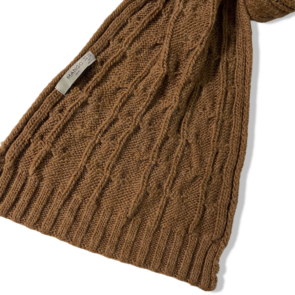 Vintage Mango man brown cable knitted scarf |SKU 3668