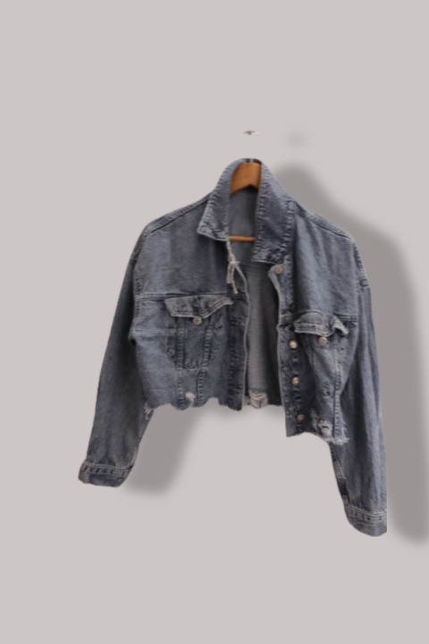 Vintage Ladies sexy cropped grey denim jacket XS