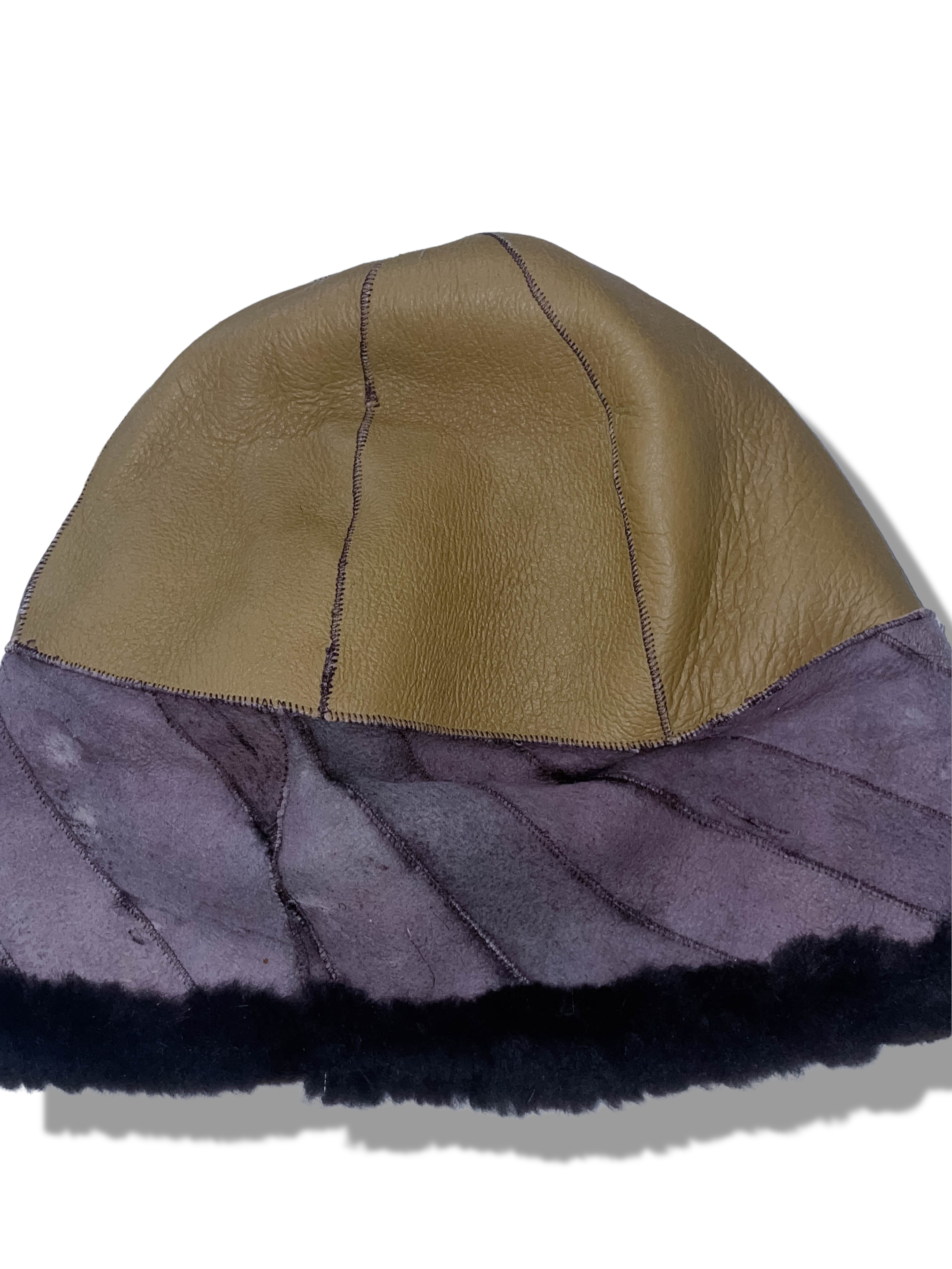 Vintage Genuine leather cream and black docker cap fisherman