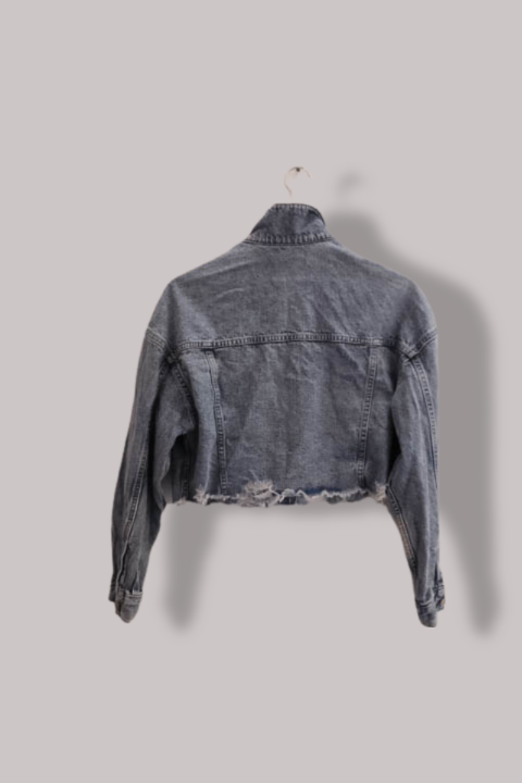 Vintage Ladies sexy cropped grey denim jacket XS