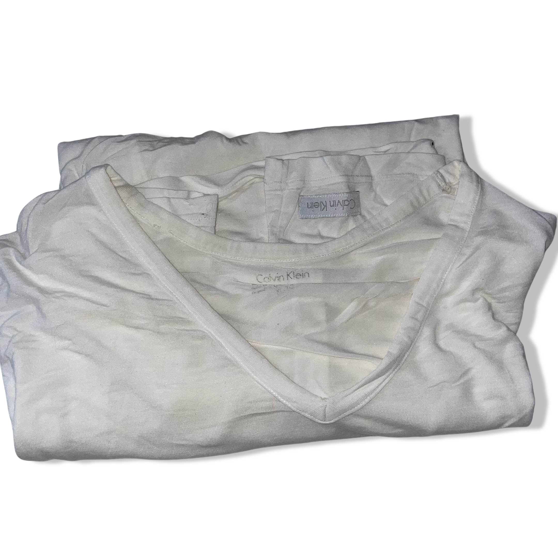 Vintage White Regular fit Calvin Klein medium V-neck tees