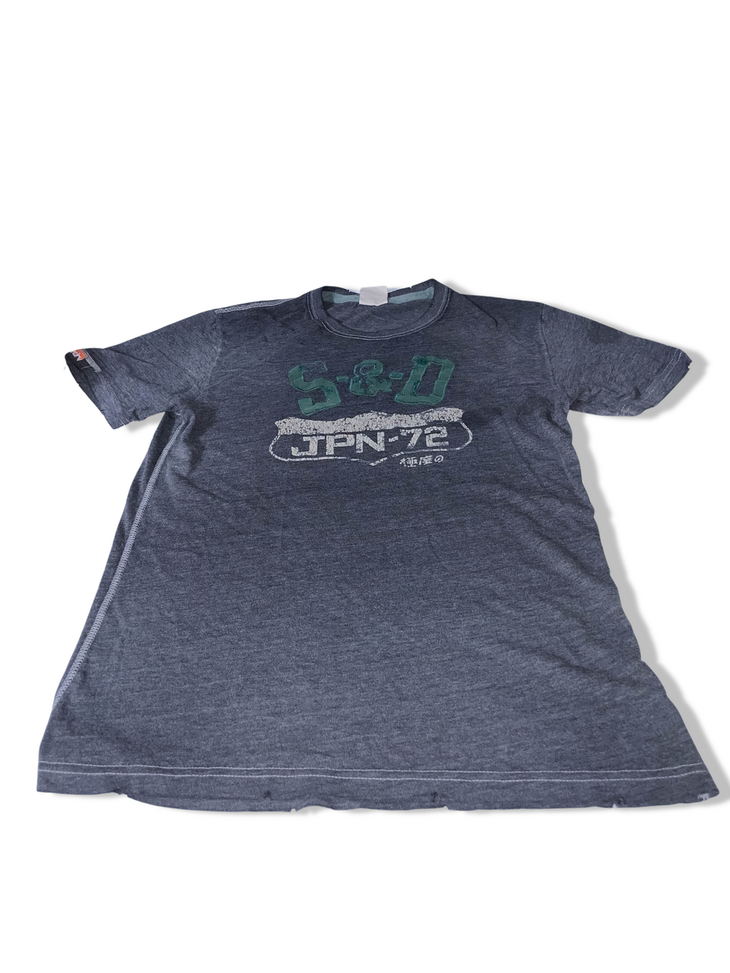 Vintage Mens Superdry Japan 72 graphics grey tees XL
