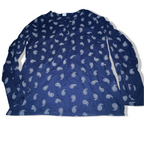 Vintage blue paisley ornament print pattern three button up top