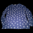 Vintage blue paisley ornament print pattern three button up top