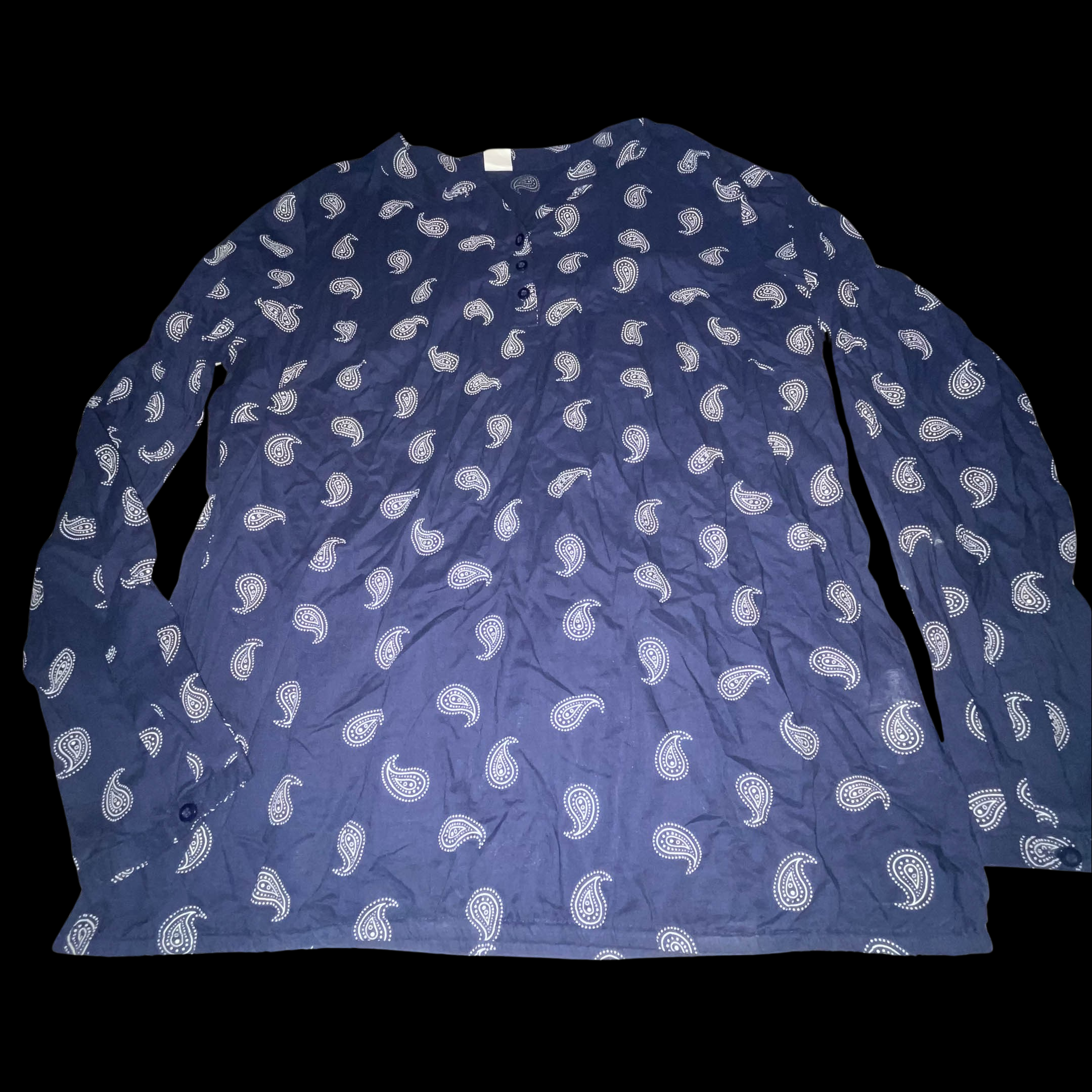 Vintage blue paisley ornament print pattern three button up top