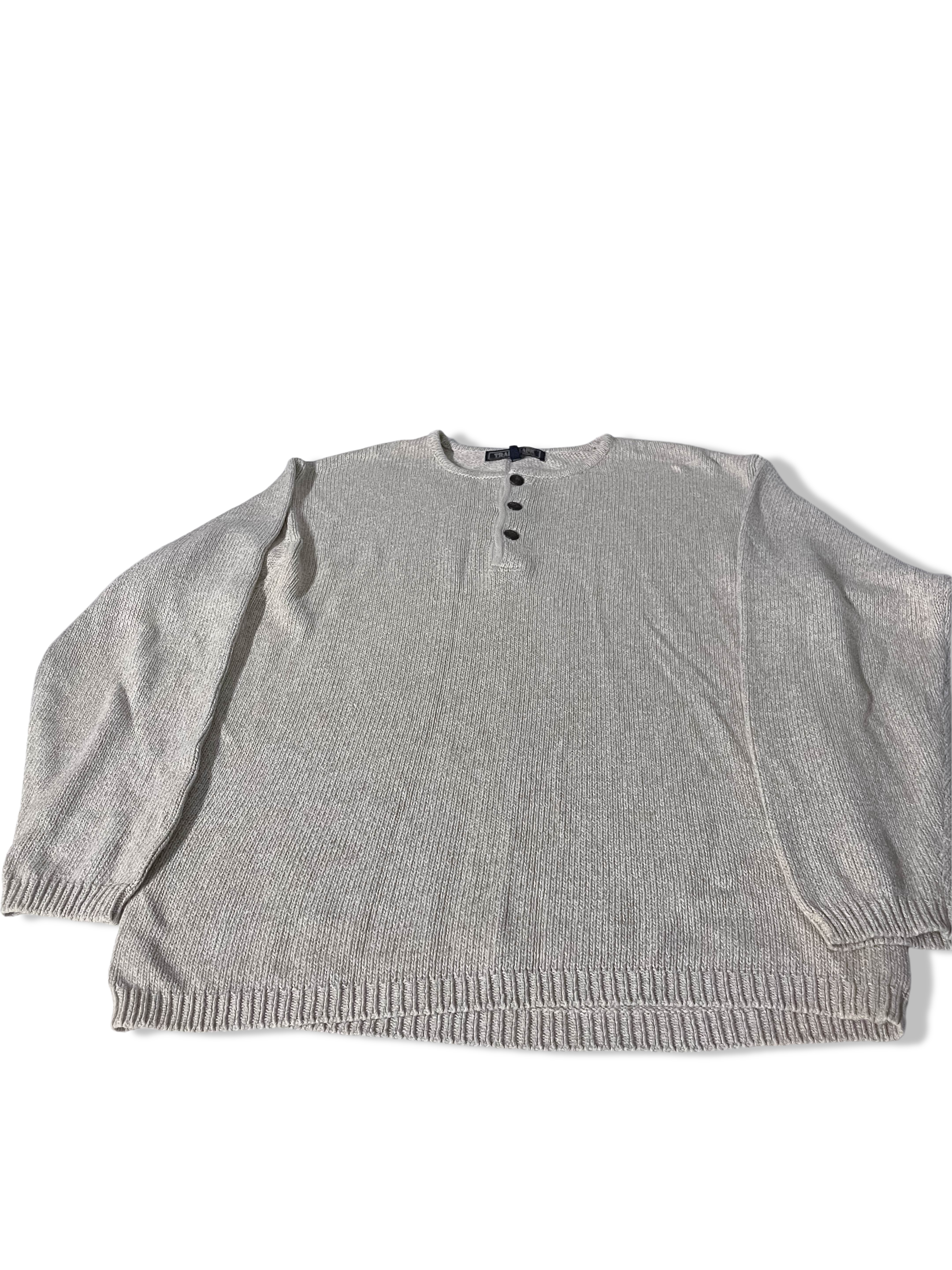 Vintage St Bernard Trademark 1/4 button up mens thick cotton small cream sweater 