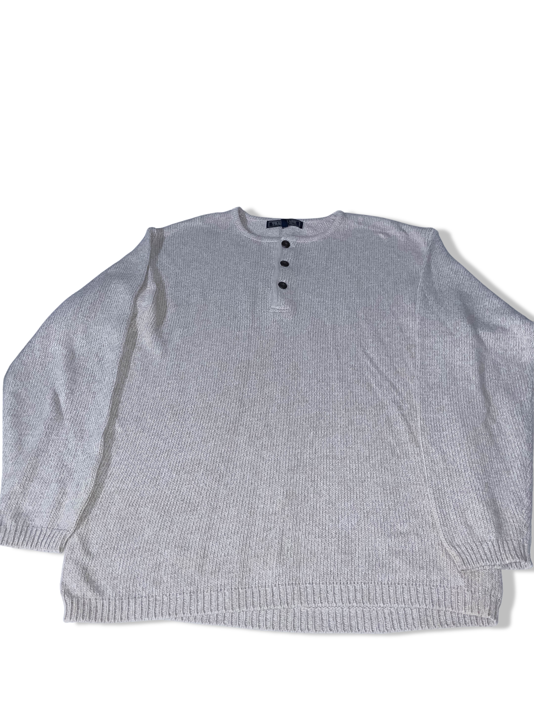 Vintage St Bernard Trademark 1/4 button up mens thick cotton small cream sweater 