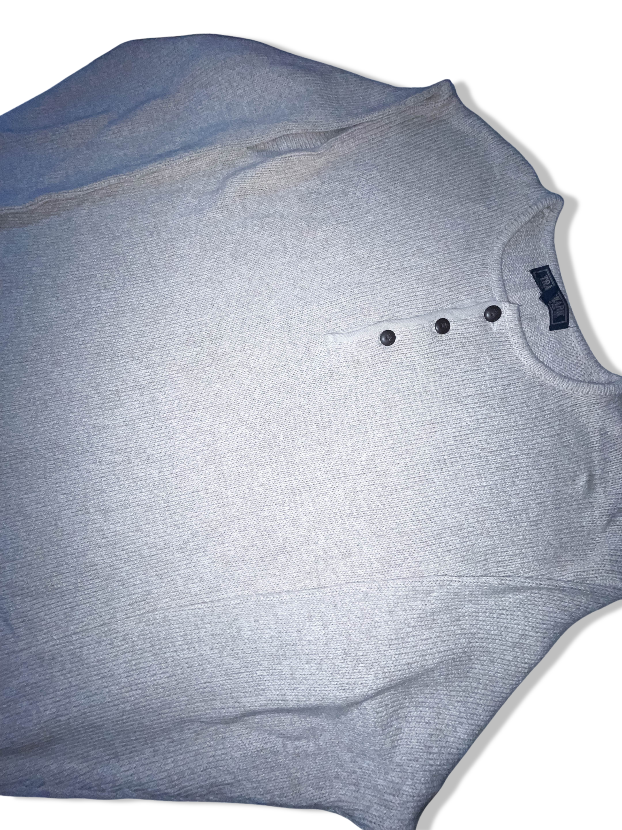 Vintage St Bernard Trademark 1/4 button up mens thick cotton small cream sweater 