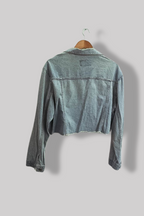 Vintage womens distressed ripped cropped blue denim jacket M/L