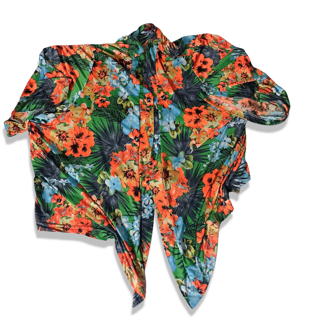 SEXY Tropical floral Print Knot Hem Crop Blouse XXL
