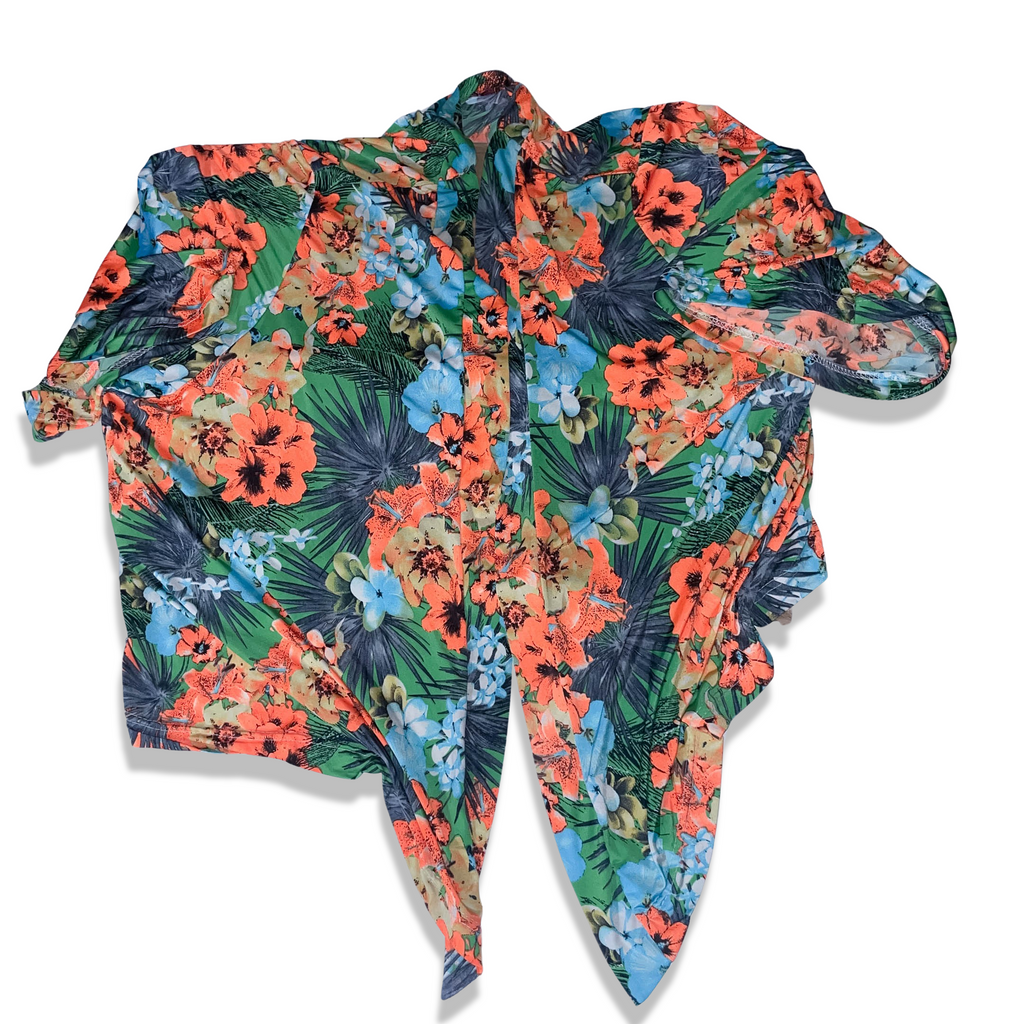 SEXY Tropical floral Print Knot Hem Crop Blouse XXL