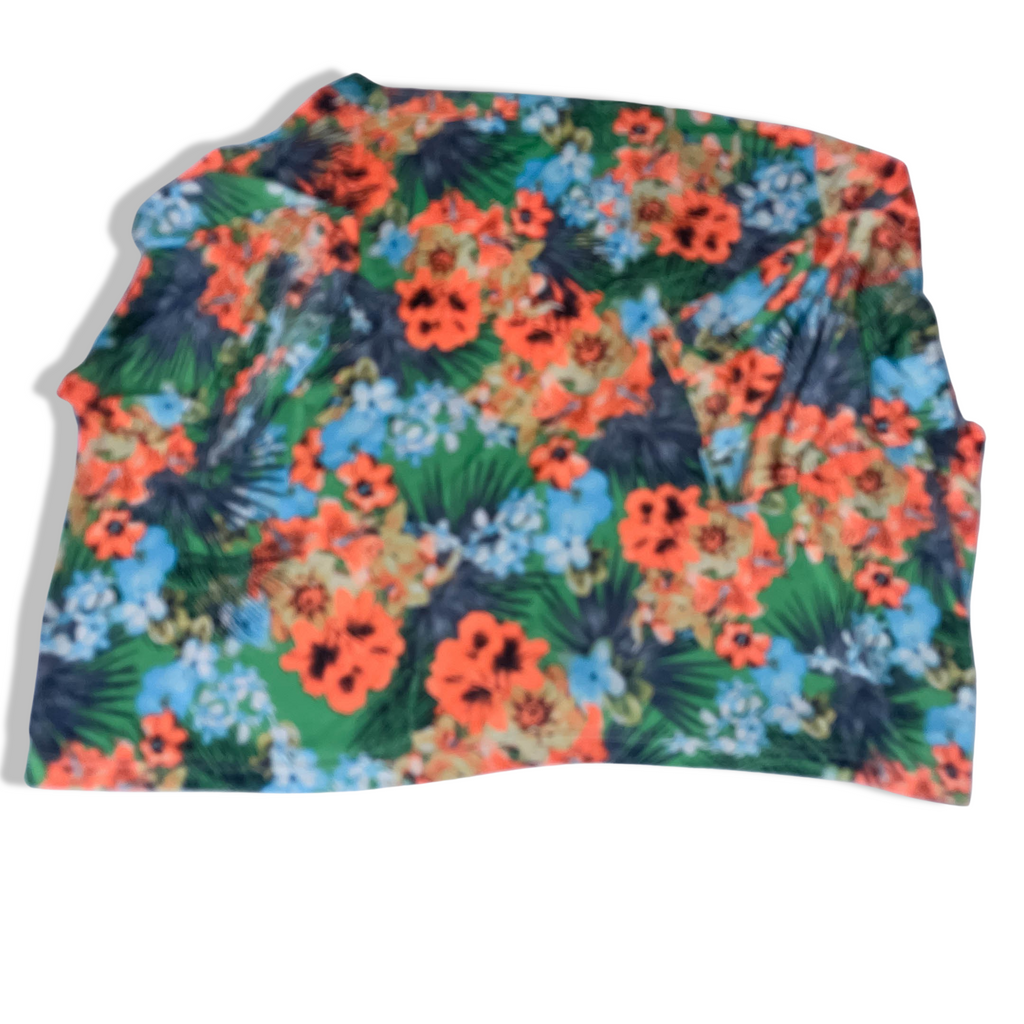 Vintage SHEIN SEXY Tropical floral Print Knot Hem Crop Blouse XXL