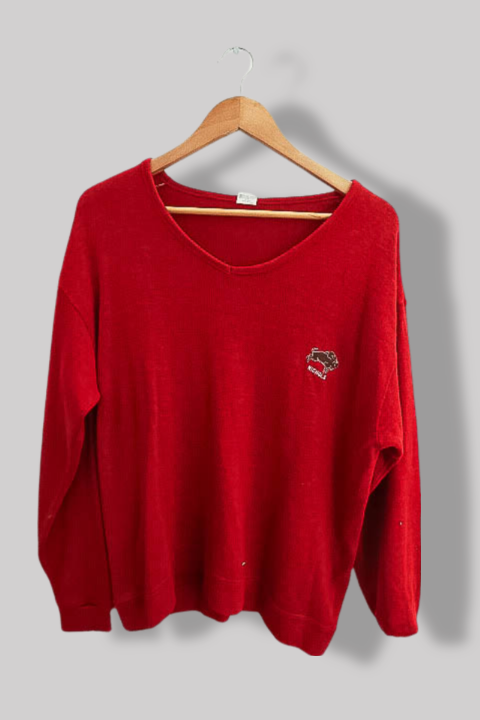 Vintage Red Champion logo printed vneck oversize sweatshirt L
