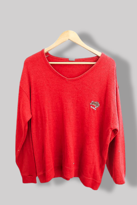 Vintage Red Champion logo printed vneck oversize sweatshirt L