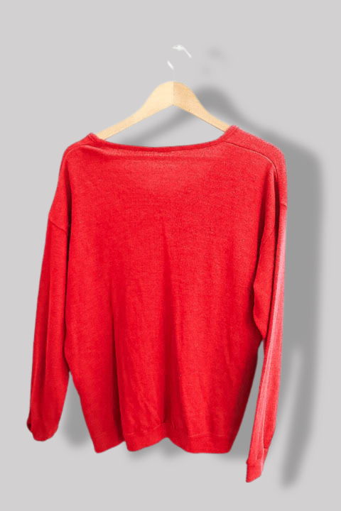 Vintage Red Champion logo printed vneck oversize sweatshirt L