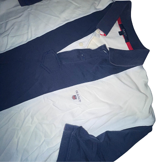 Vintage Gant USA large white and blue colourblock mens polo shirt