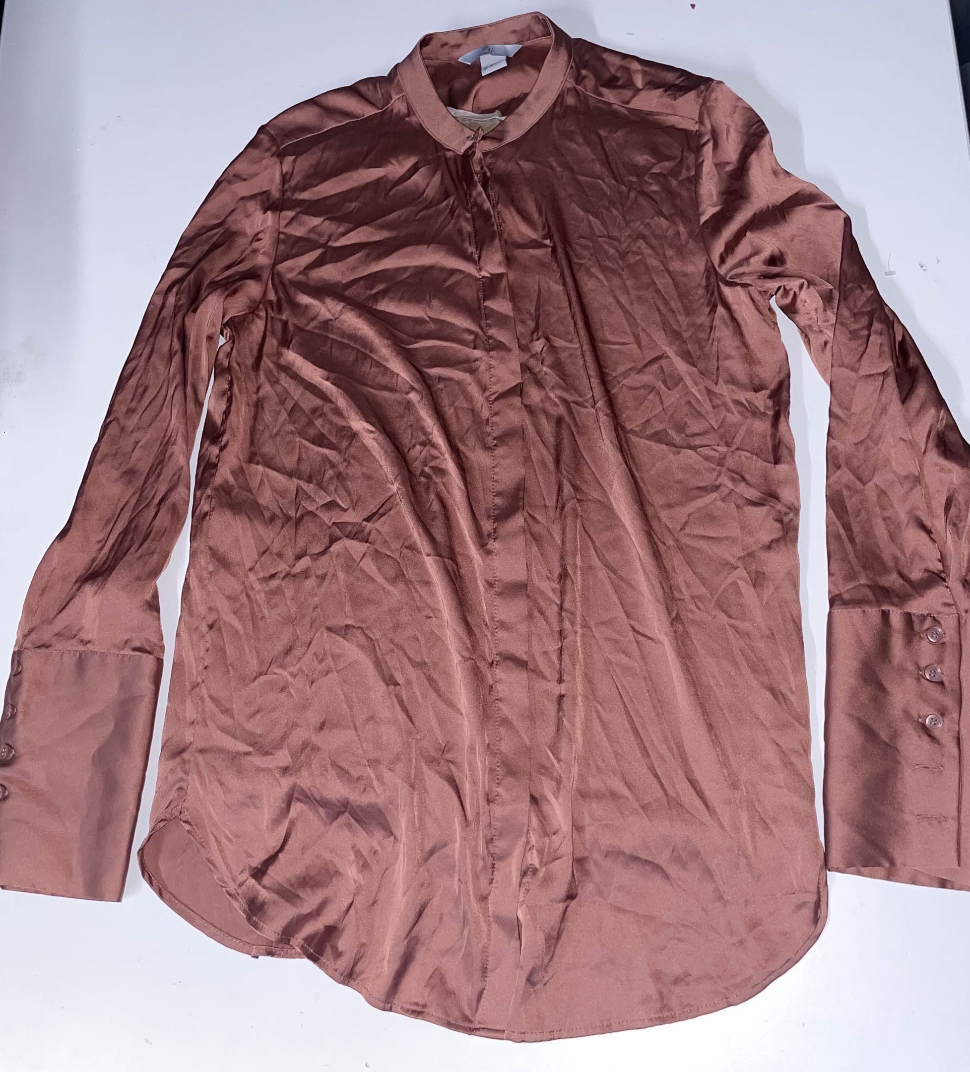 Vintage brown H&M womens silk satin long sleeve tshirt US 6/EUR 36