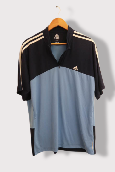 Vintage Adidas Fleece 1/4 zip mens blue polo shirt XL