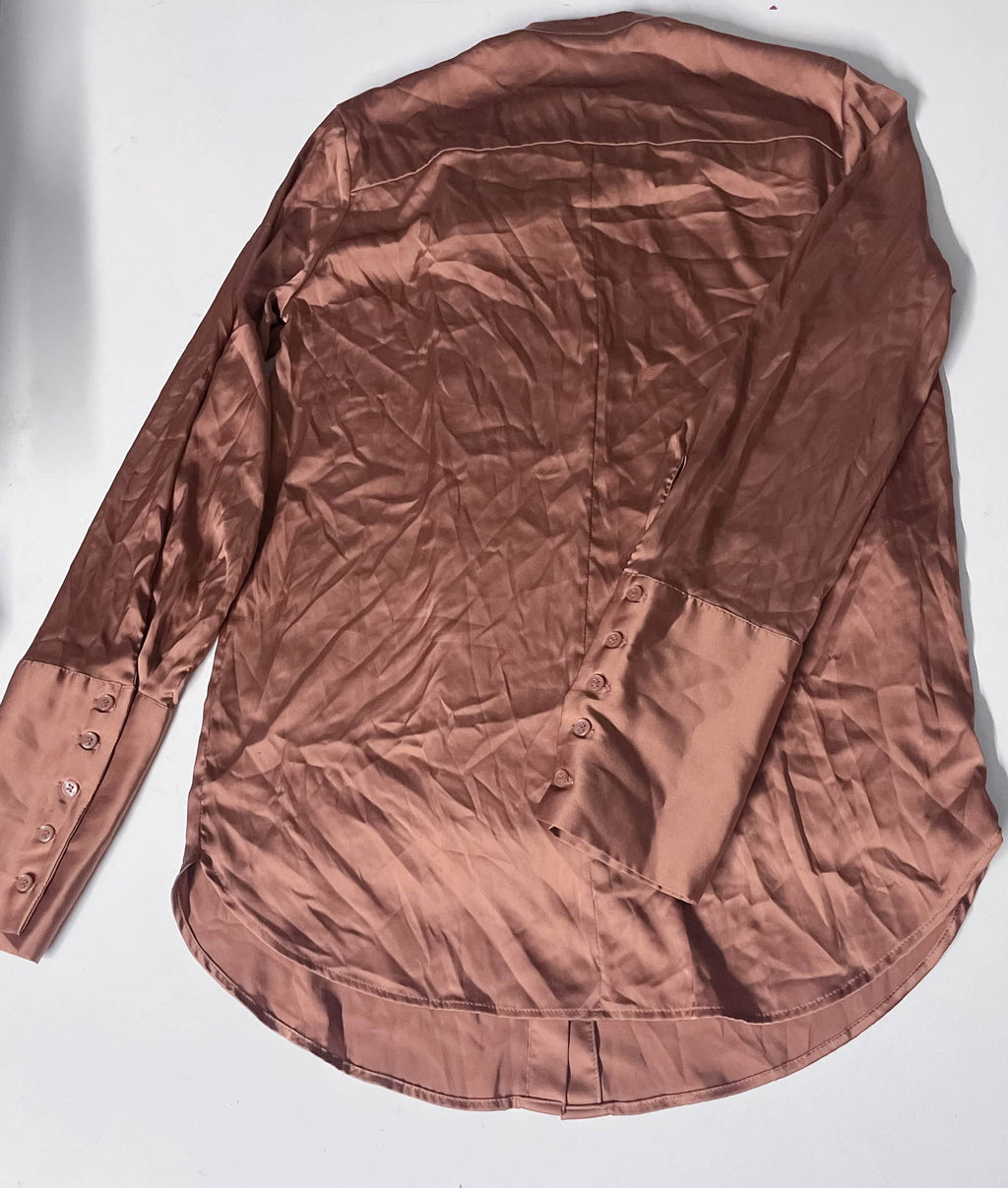 Vintage brown H&M womens silk satin long sleeve tshirt US 6/EUR 36