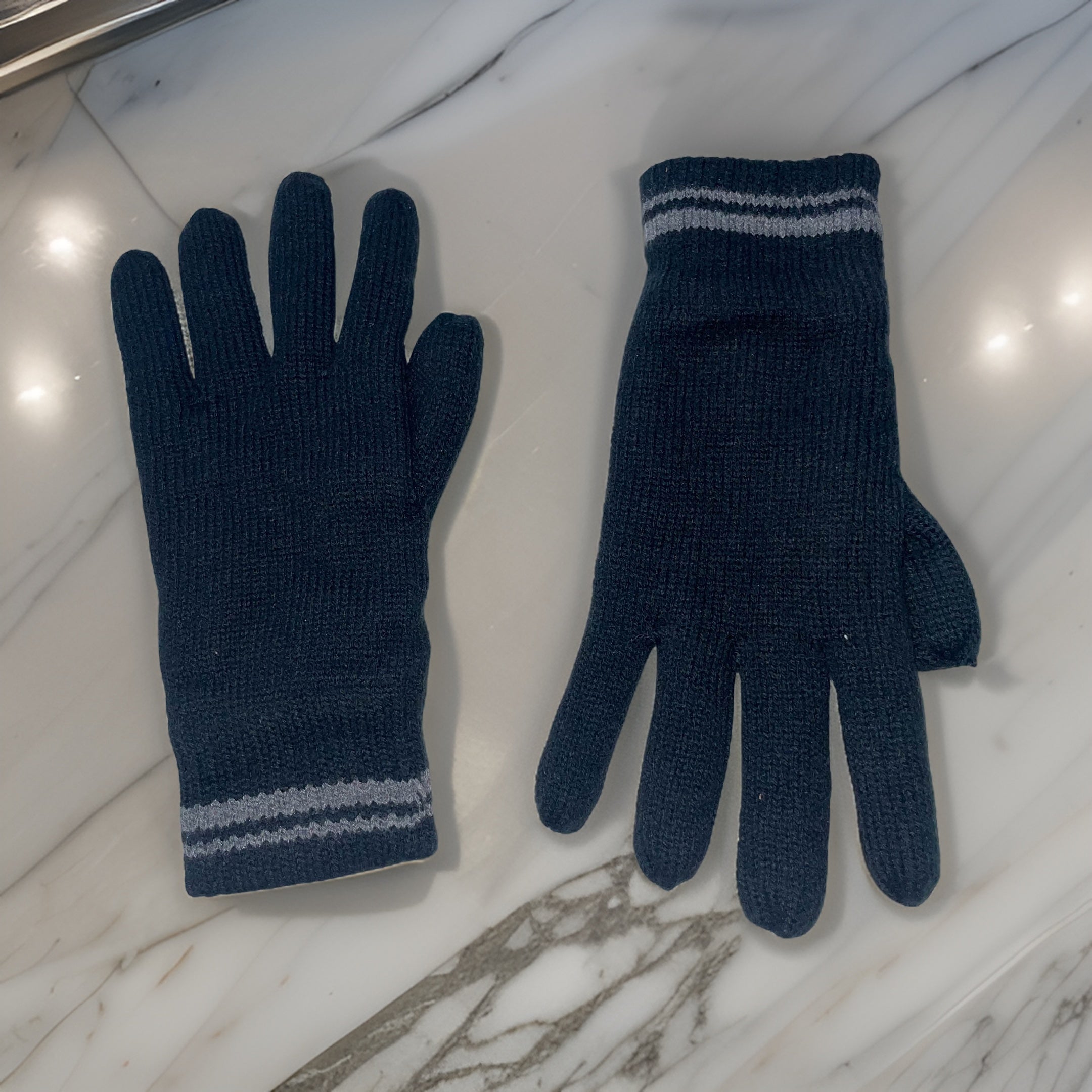 Vintage Peacock hand knitted navy blue glove
