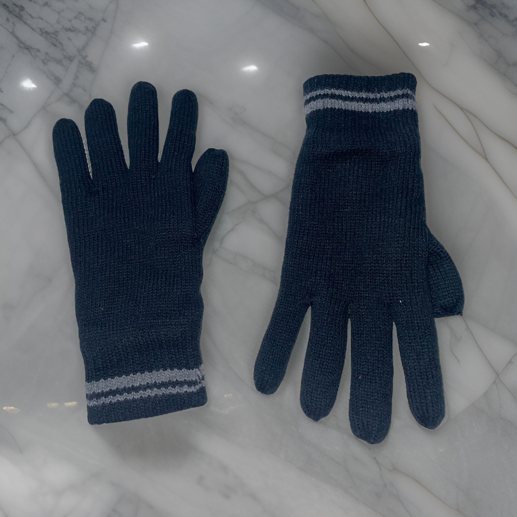 Vintage Peacock hand knitted navy blue glove