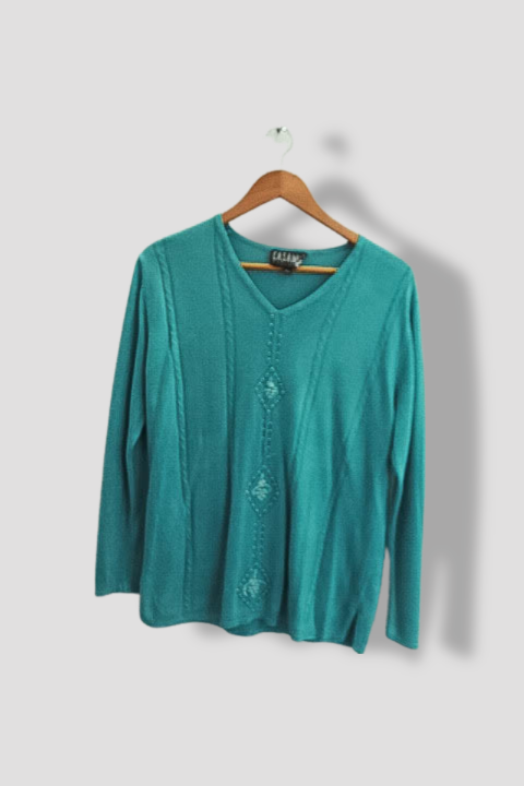 Vintage Casami Exclusive mint green v-neck womens sweatshirt M/L
