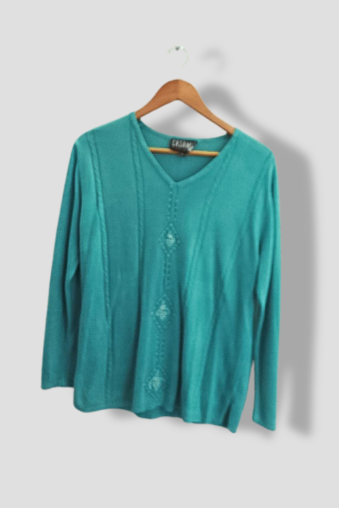 Vintage Casami Exclusive mint green v-neck womens sweatshirt M/L