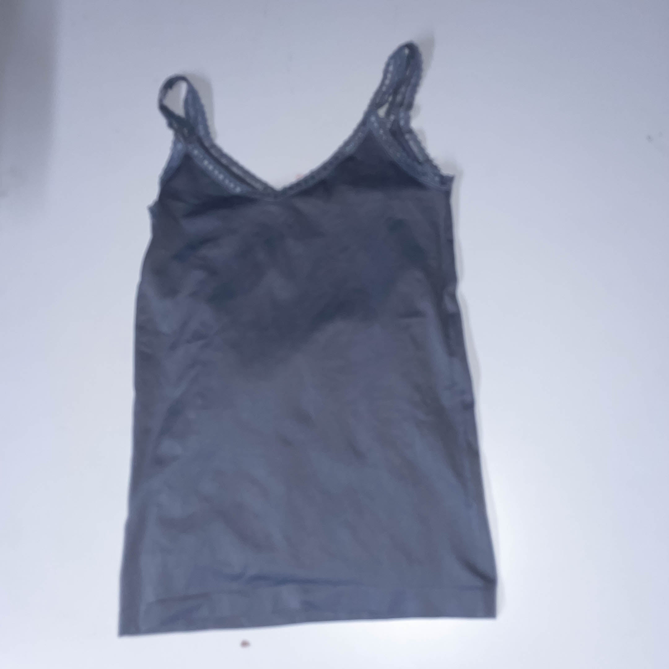 Vintage Nouvelle Seamless lace trim ribbed medium v-neck grey tank top