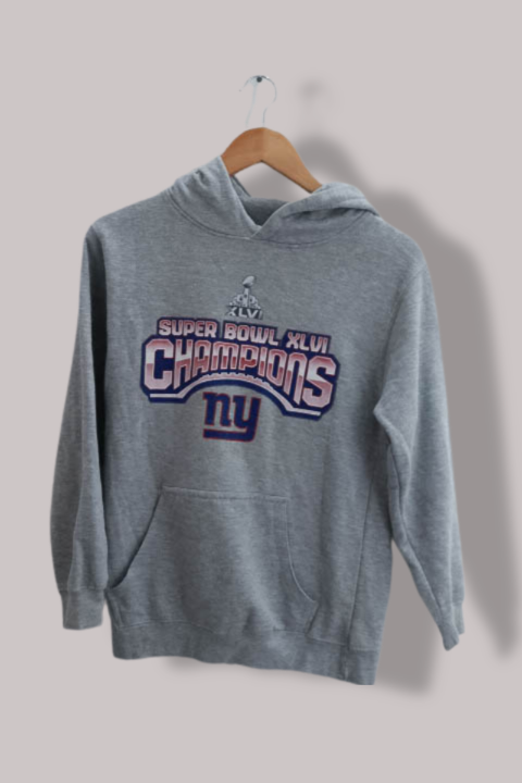 Vintage New York Giants Reebok Super Bowl XLVI Champions Grey Hoodie Sweatshirt M