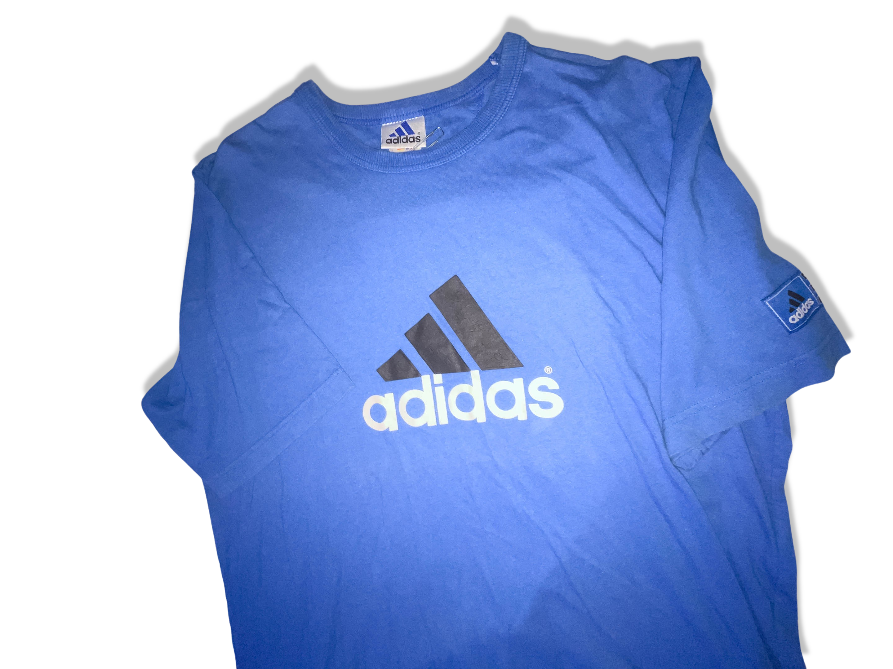 Vintage mens large blue Adidas big logo tees
