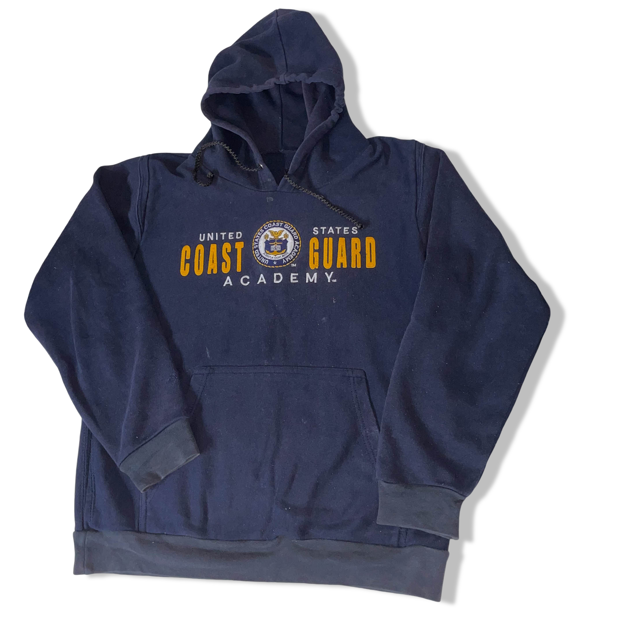 Vintage United State Coast Guard Academy logo print mens blue hoodie in S| 3710