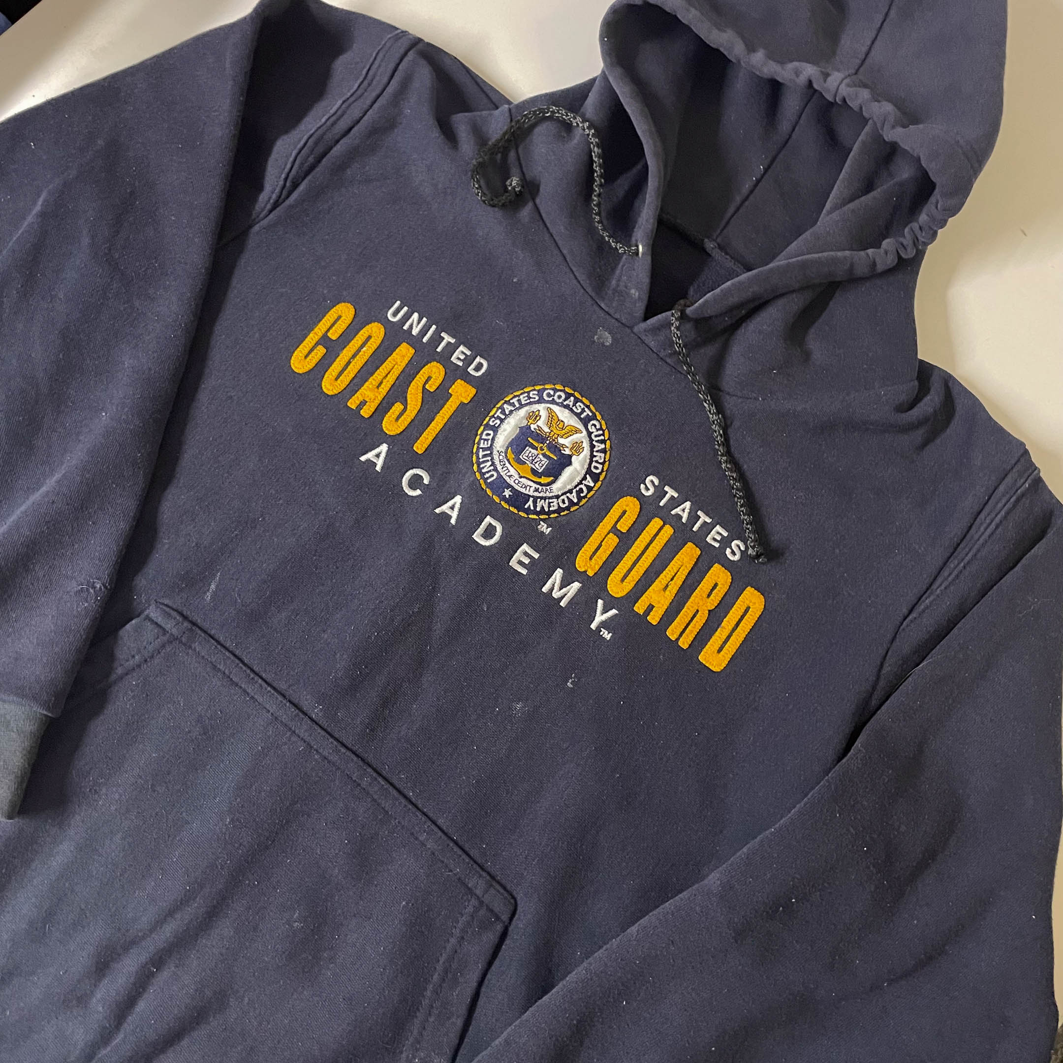 Vintage United State Coast Guard Academy logo print mens blue hoodie in S| 3710