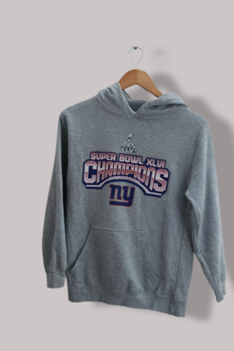 Vintage New York Giants Reebok Super Bowl XLVI Champions Grey Hoodie Sweatshirt M