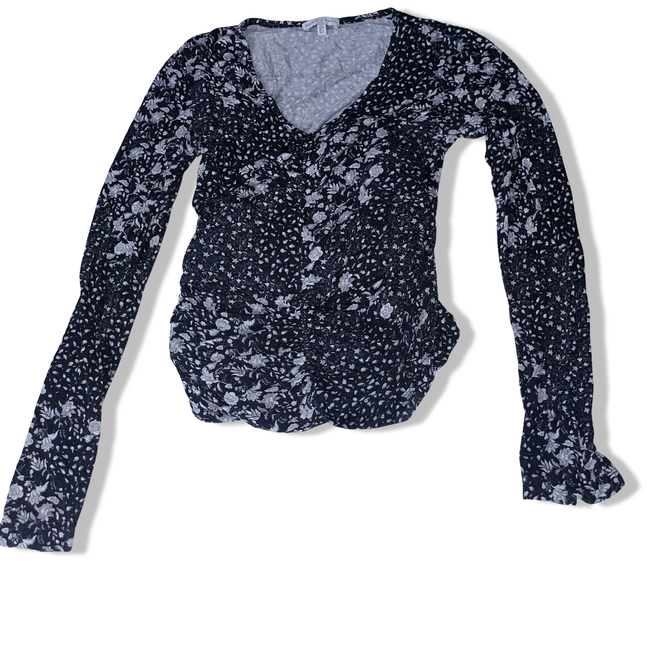 Womens Y2k Maison D'Amelie black floral print small top