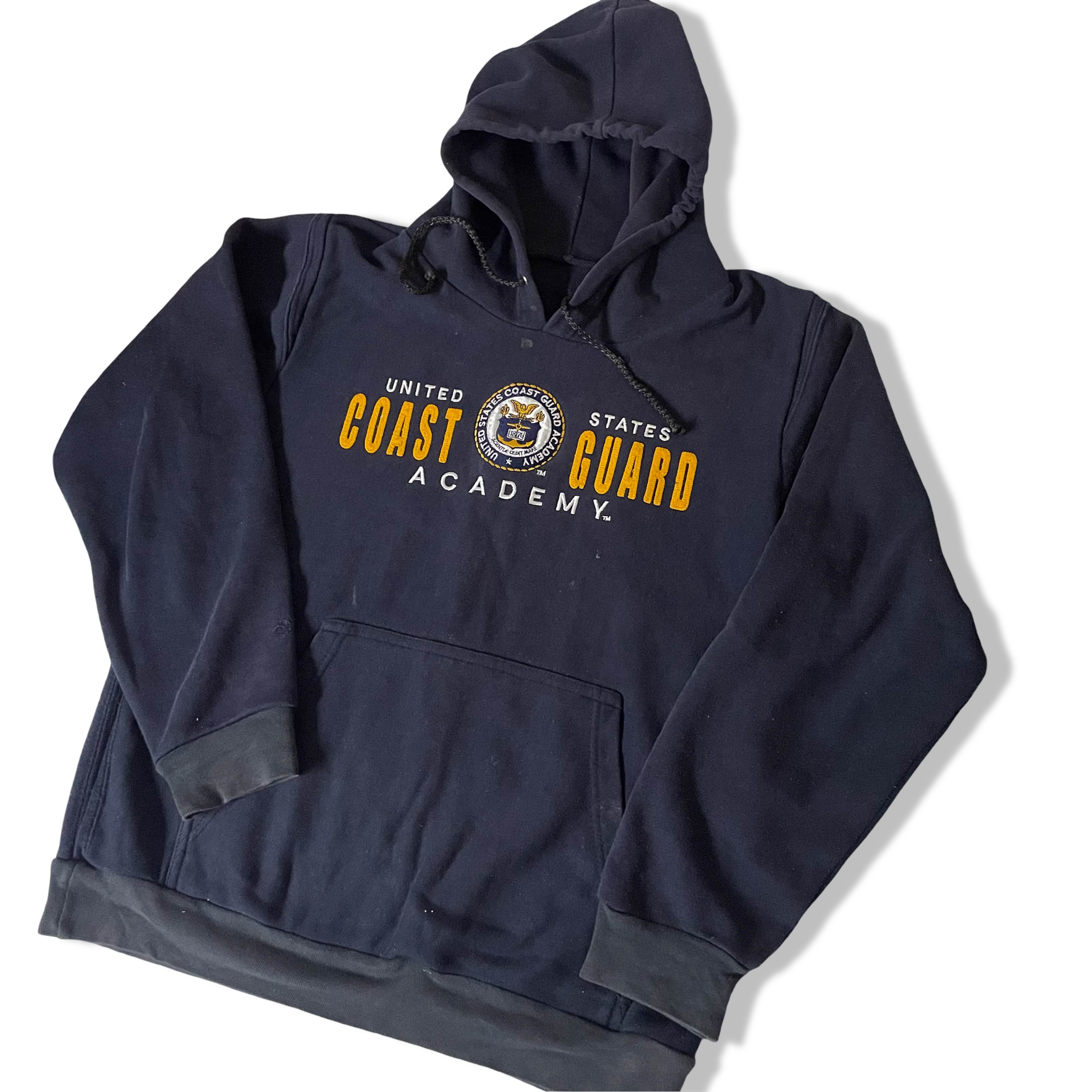 Vintage United State Coast Guard Academy logo print mens blue hoodie in S| 3710