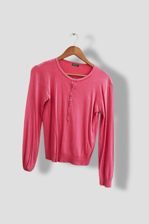 Vintage United colors of benetton 1/4 button pink small sweatshirt