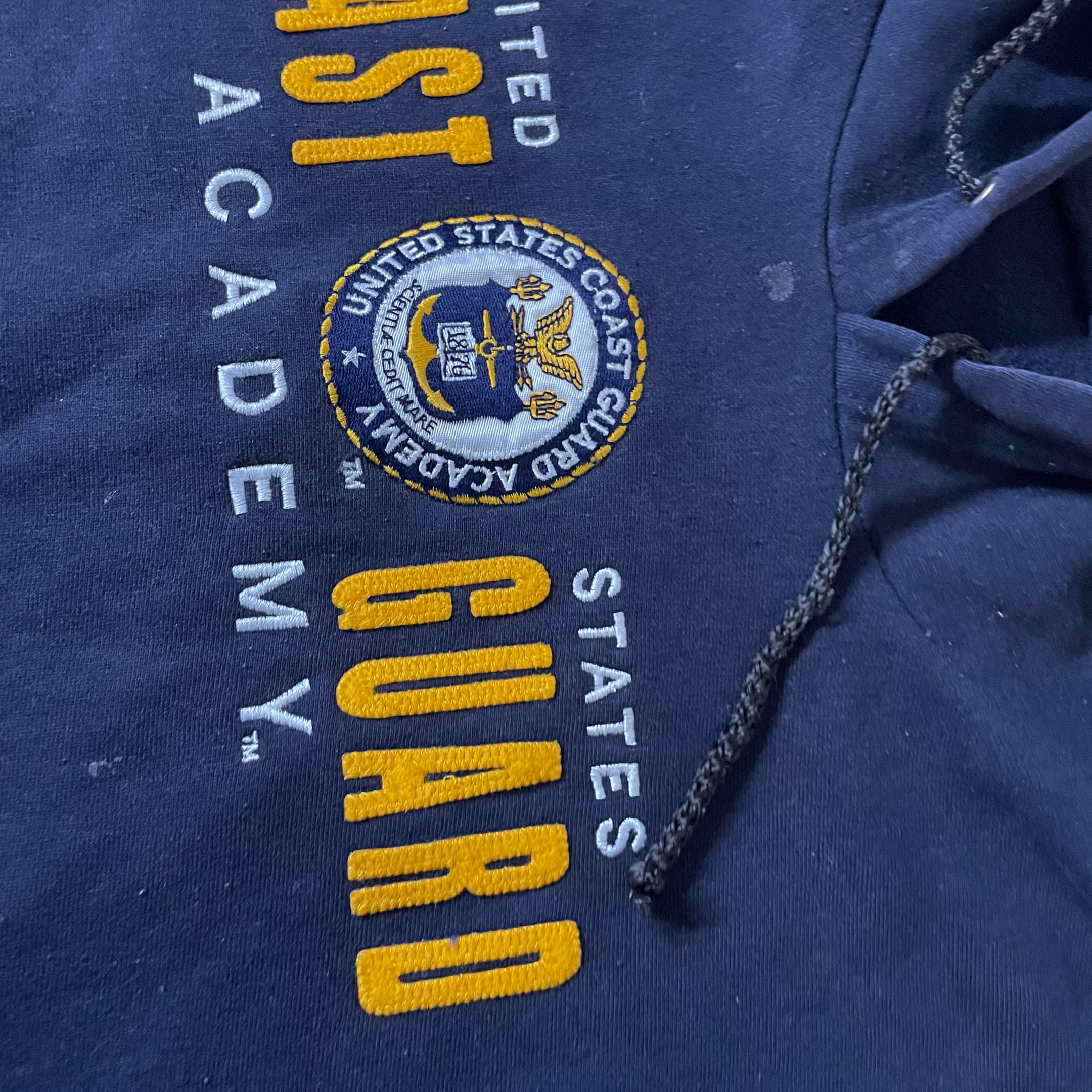 Vintage United State Coast Guard Academy logo print mens blue hoodie in S| 3710