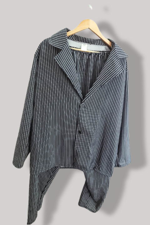 Vintage press fanentic womens satin polyester black stripped medium top and trouser