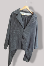 Vintage press fanentic womens satin polyester black stripped medium top and trouser
