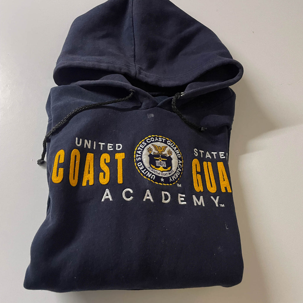 Vintage United State Coast Guard Academy logo print mens blue hoodie in S| 3710