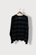 Vintage PUMA Mens Graphic Top Long Sleeve Large Black Striped Cotton
